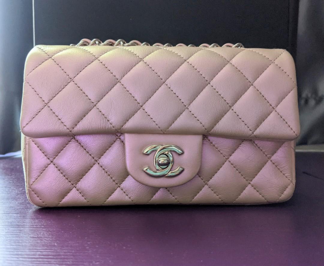 Chanel 21K Iridescent pink calfskin mini rectangular, Luxury, Bags