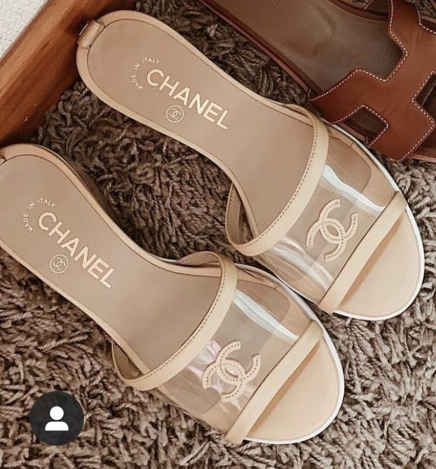 CHANEL, Shoes, Chanel Cruise 29 Transparentblue Cc Slides