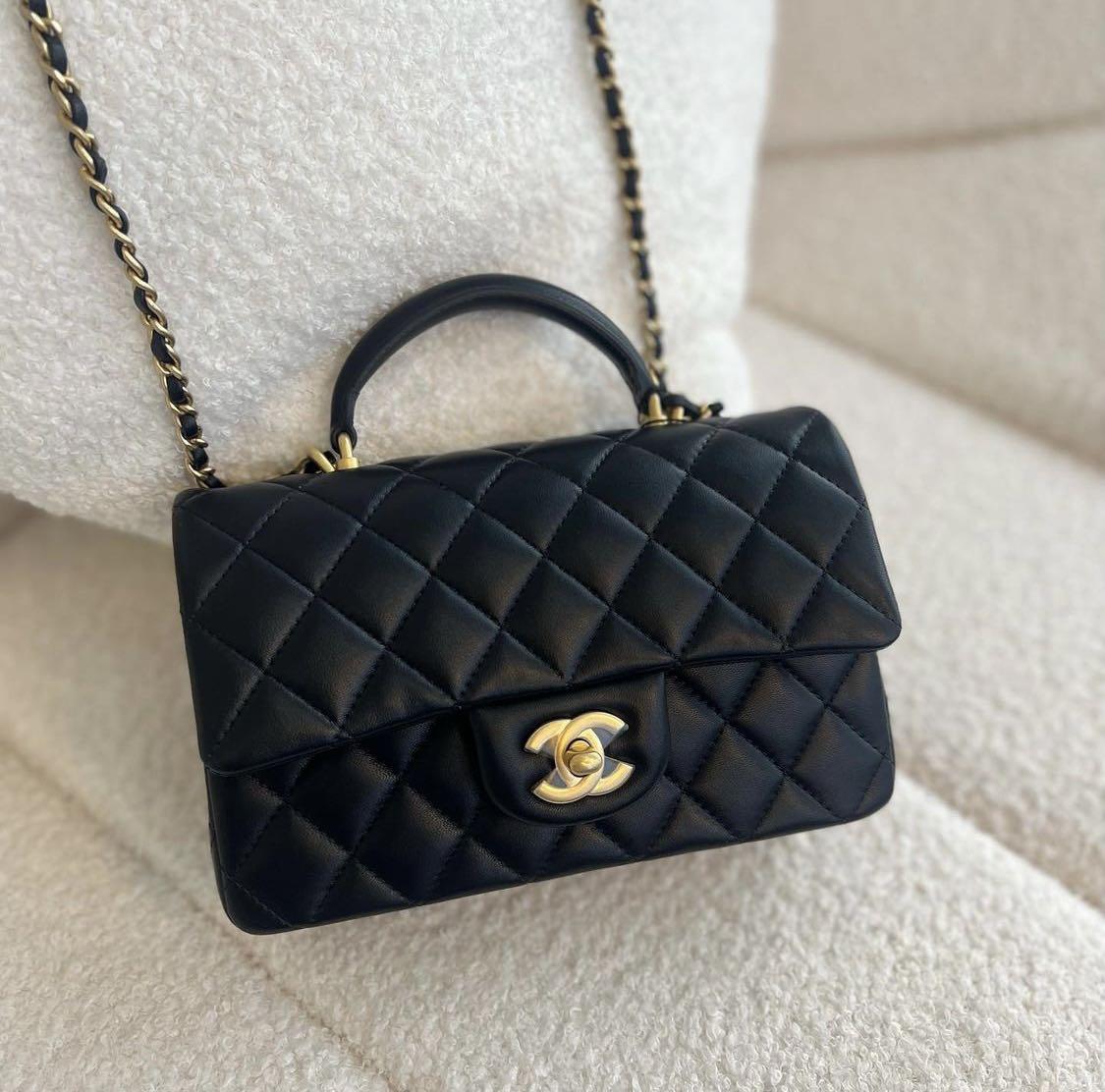 Chanel Mini Flap Bag with Top Handle 21K Black Lambskin