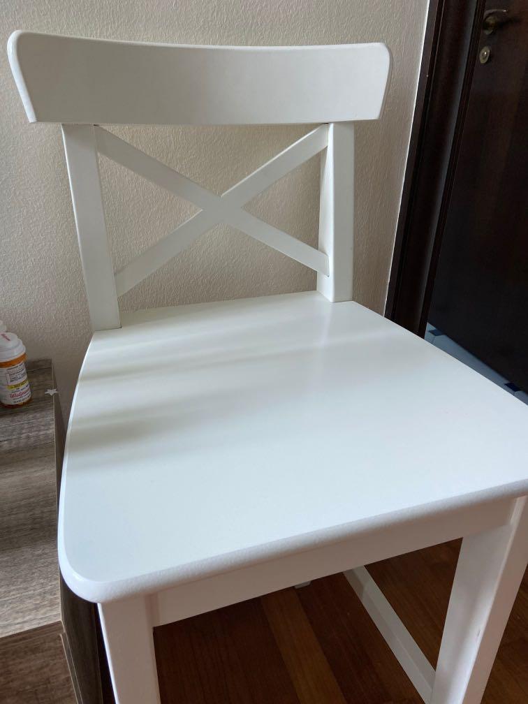 IKEA, Ingolf, 1x Bar stool with backrest, white63 cm, Furniture & Home