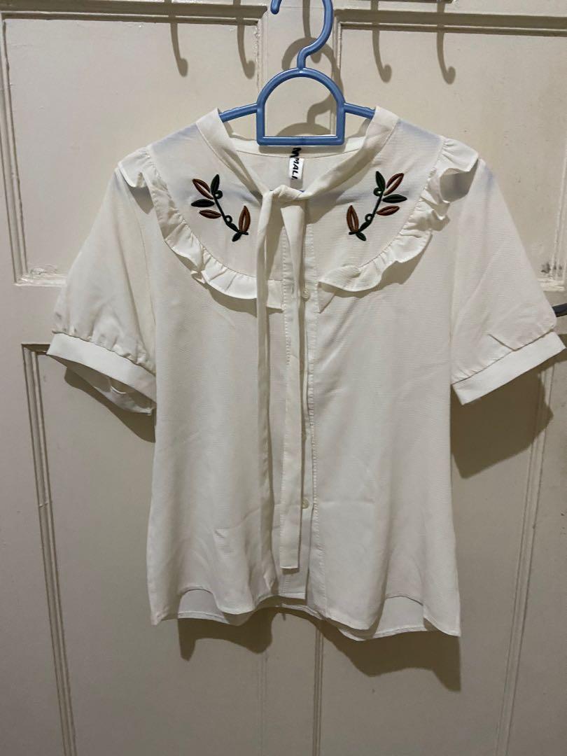 korean style blouse top/ blus model korea jepang harajuku embroidery floral  formal