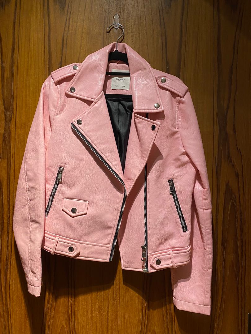 mango pink leather jacket