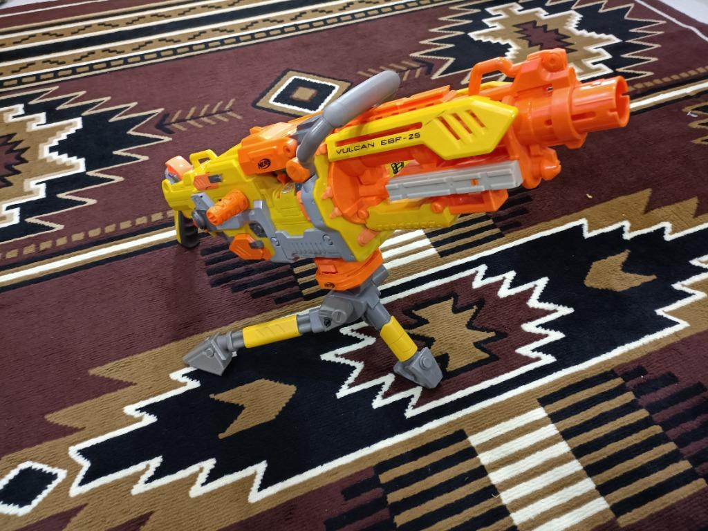 Nerf Vulcan (Category: Action & Battle Toys) located in Singapore. Submitted by primemaster07 (Listing ID 1129872621, Image 2). Description: Nerf Vulcan Been stored and not frequently used but still works wonders! Every stock part and component is included, ammo can, dart belt, tripod, carry handle and the main blaster Payment Terms: Cash (Self Collect) Bank Transfer Shipping: Self-collect @ Woodlands By post is an additional cost. On received pa