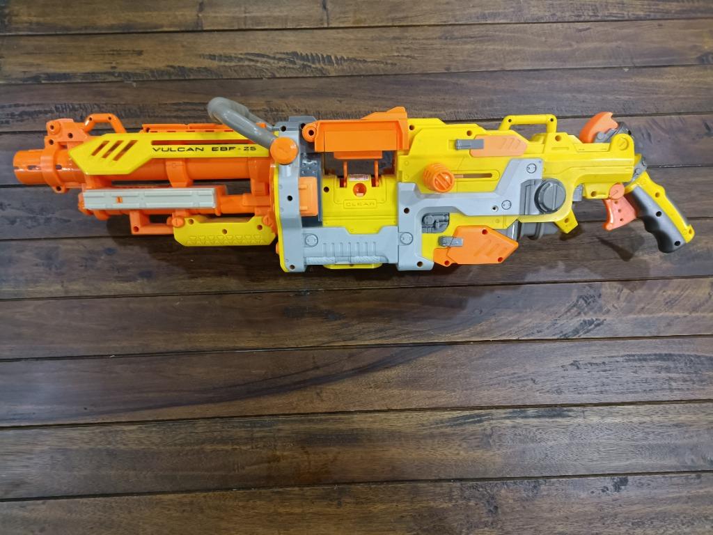 Nerf Vulcan (Category: Action & Battle Toys) located in Singapore. Submitted by primemaster07 (Listing ID 1129872621, Image 5). Description: Nerf Vulcan Been stored and not frequently used but still works wonders! Every stock part and component is included, ammo can, dart belt, tripod, carry handle and the main blaster Payment Terms: Cash (Self Collect) Bank Transfer Shipping: Self-collect @ Woodlands By post is an additional cost. On received pa