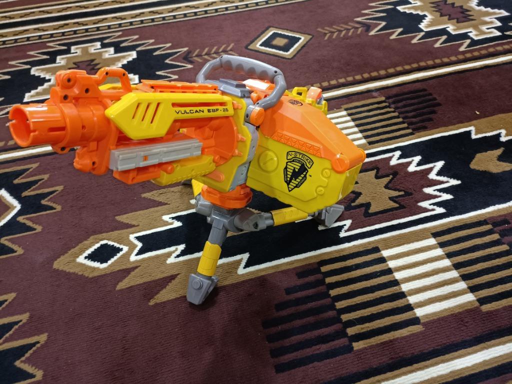 Nerf Vulcan (Category: Action & Battle Toys) located in Singapore. Submitted by primemaster07 (Listing ID 1129872621, Image 1). Description: Nerf Vulcan Been stored and not frequently used but still works wonders! Every stock part and component is included, ammo can, dart belt, tripod, carry handle and the main blaster Payment Terms: Cash (Self Collect) Bank Transfer Shipping: Self-collect @ Woodlands By post is an additional cost. On received pa