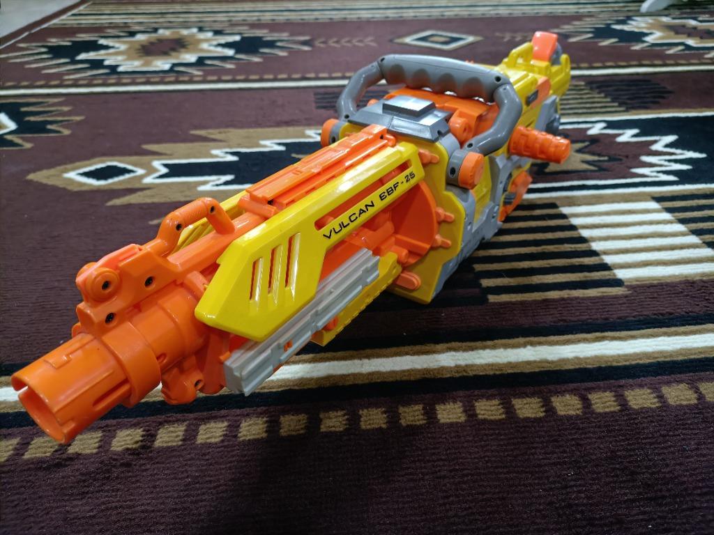 Nerf Vulcan (Category: Action & Battle Toys) located in Singapore. Submitted by primemaster07 (Listing ID 1129872621, Image 3). Description: Nerf Vulcan Been stored and not frequently used but still works wonders! Every stock part and component is included, ammo can, dart belt, tripod, carry handle and the main blaster Payment Terms: Cash (Self Collect) Bank Transfer Shipping: Self-collect @ Woodlands By post is an additional cost. On received pa