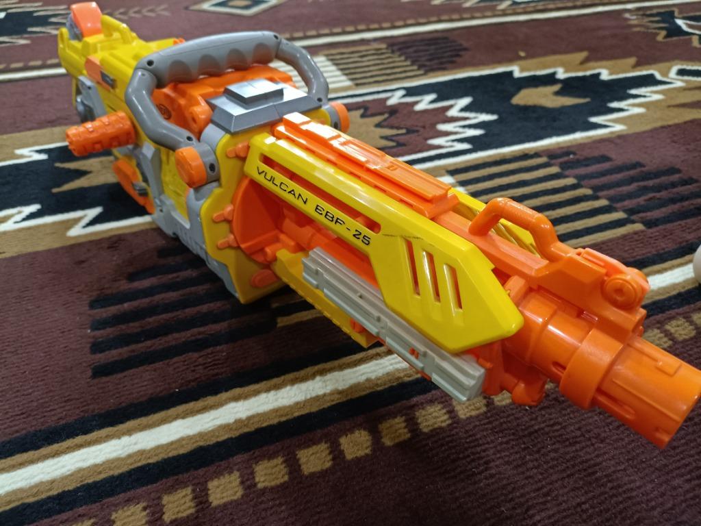 Nerf Vulcan (Category: Action & Battle Toys) located in Singapore. Submitted by primemaster07 (Listing ID 1129872621, Image 4). Description: Nerf Vulcan Been stored and not frequently used but still works wonders! Every stock part and component is included, ammo can, dart belt, tripod, carry handle and the main blaster Payment Terms: Cash (Self Collect) Bank Transfer Shipping: Self-collect @ Woodlands By post is an additional cost. On received pa