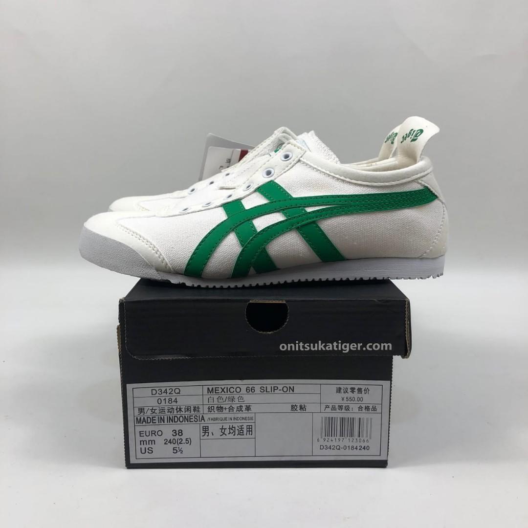 Onitsuka Tiger Mexico 66 Slip On White Green Fesyen Pria Sepatu