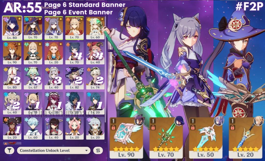 Raiden Shogun Primordial Spear Keqing Freedom Sworn Jean Skyward Blade Mona Skyward Atlas Yoimiya Childe Genshin Impact Account Video Gaming Video Games Others On Carousell