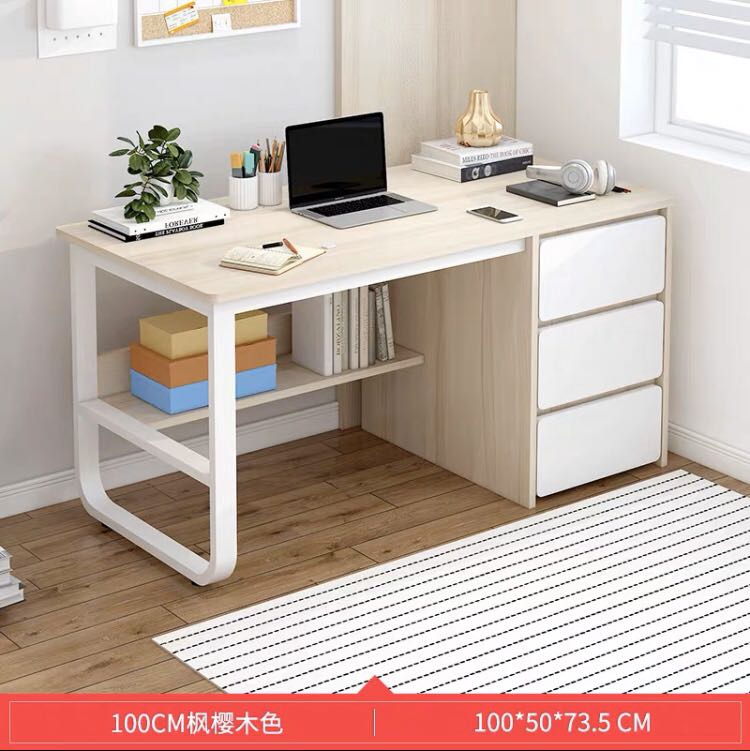 [READY STOCK] 100cm Study Table with drawers light wood, Furniture