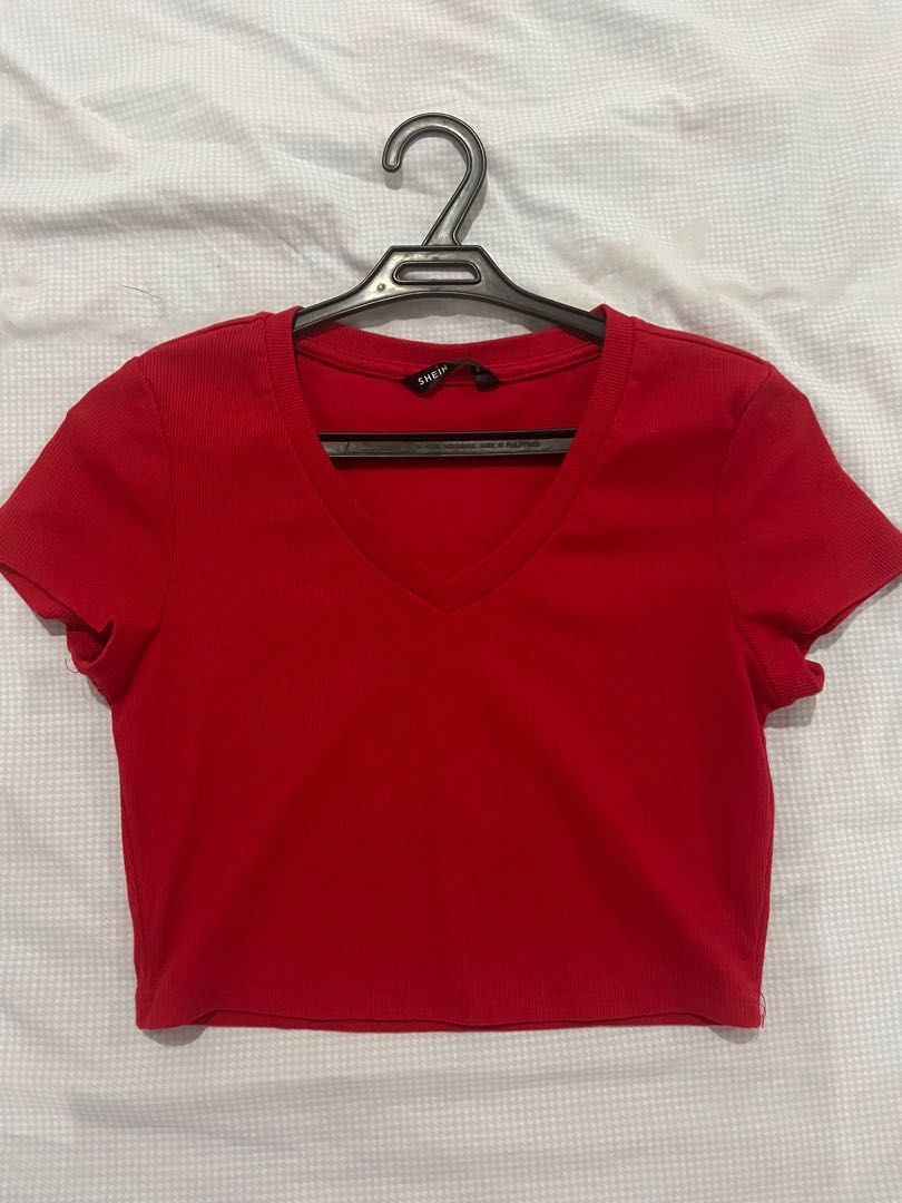 red shein crop top tshirt, Women's 