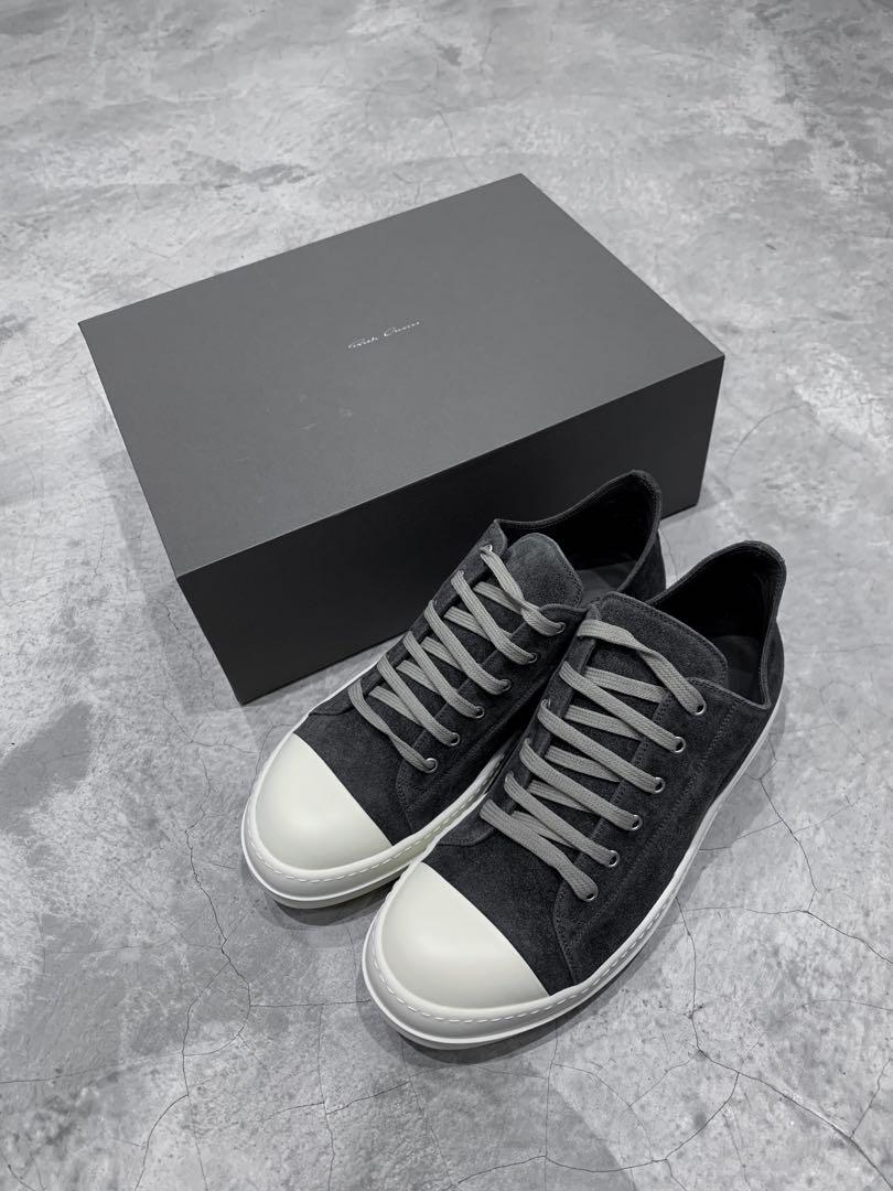 Rick Owens Mainline Ramones Suede Low Dust White Sneakers