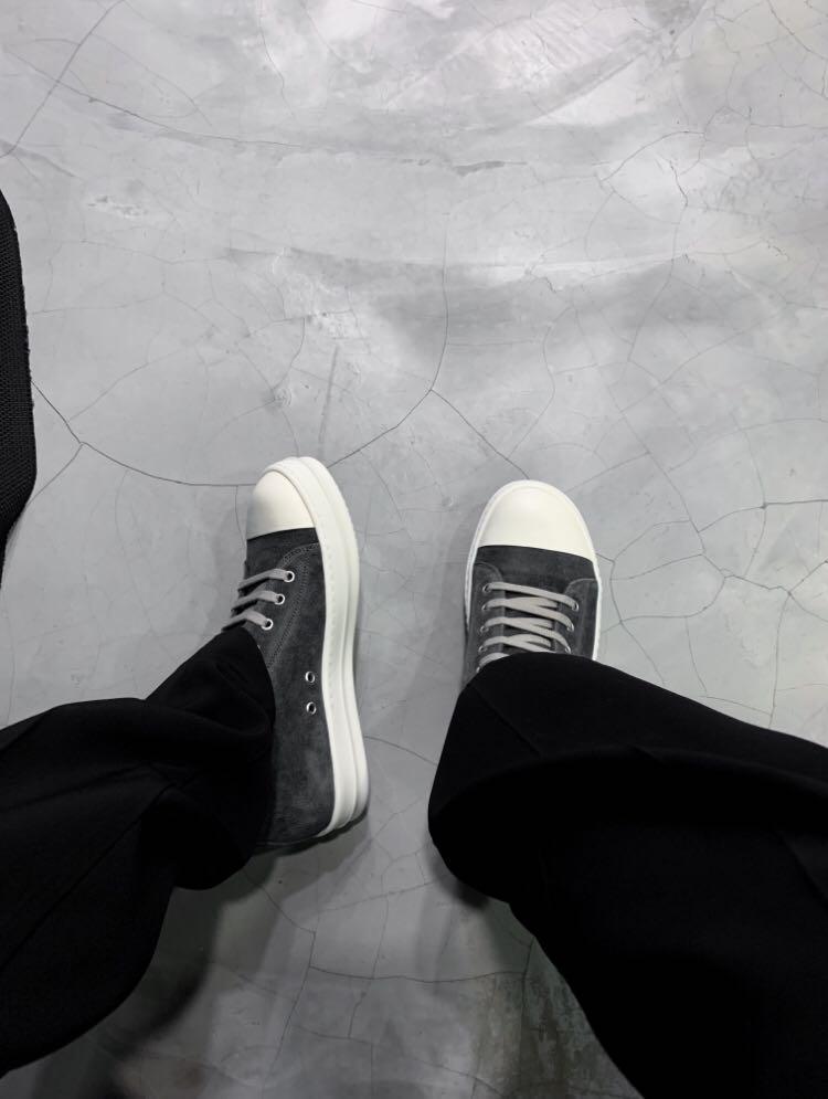 Rick Owens Mainline Ramones Suede Low Dust White Sneakers