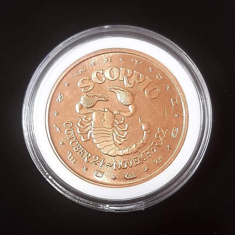 SCORPIO ZODIAC SIGN 99.9 PURE COPPER (Category: Currency) located in Quezon City. Submitted by ELDORADO63 (Listing ID 1130006765, Image 1). Description: SCORPIO 999 FINE COPPER 1 oz. 99.9 pure antimicrobial copper 350 pesos plus Shipping Fee 200 pesos.