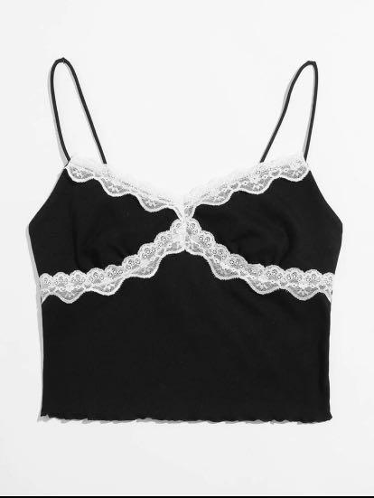 SHEIN black Y2K lace crop cami top, Women's Fashion, Tops, Sleeveless on  Carousell