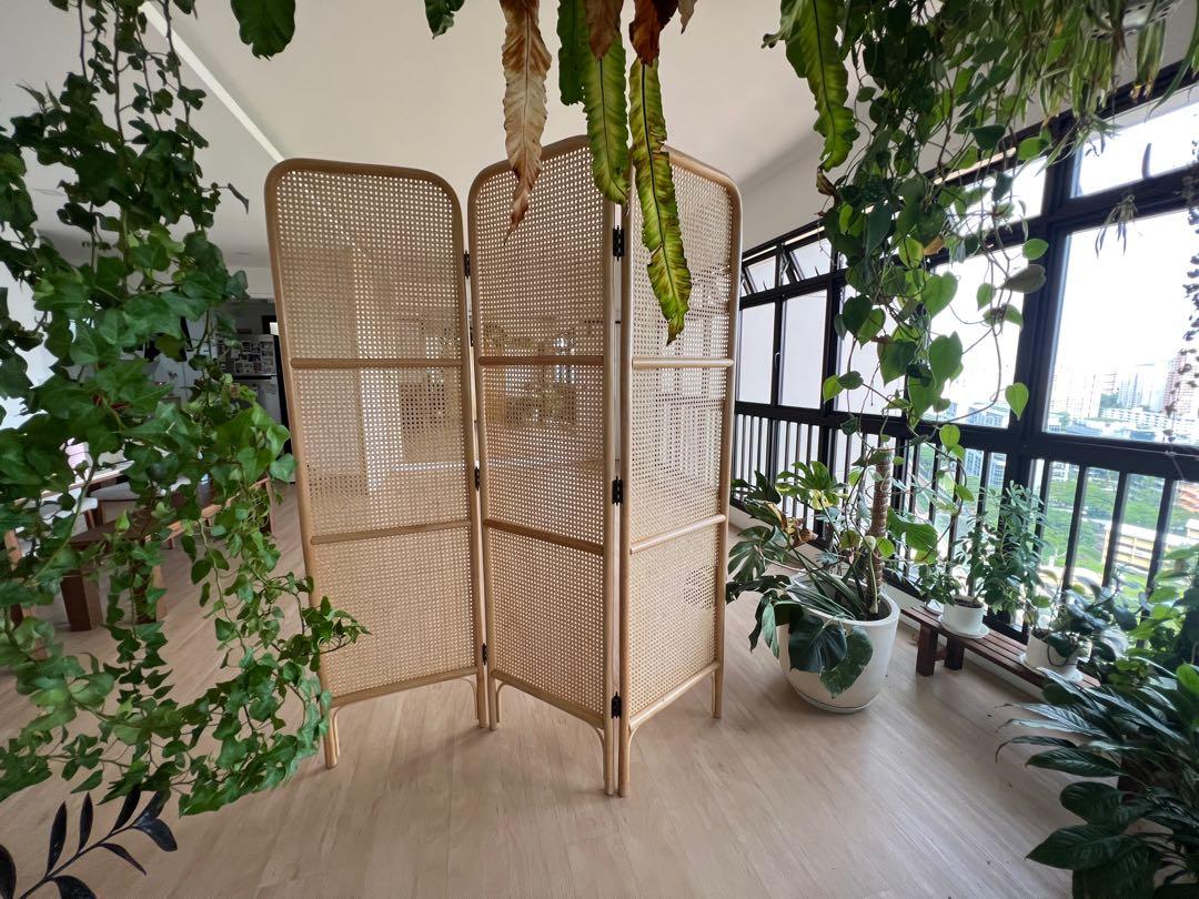 Divi Ratten Three Panel Rattan Screen Divider, Furniture & Home Living, Furniture ...