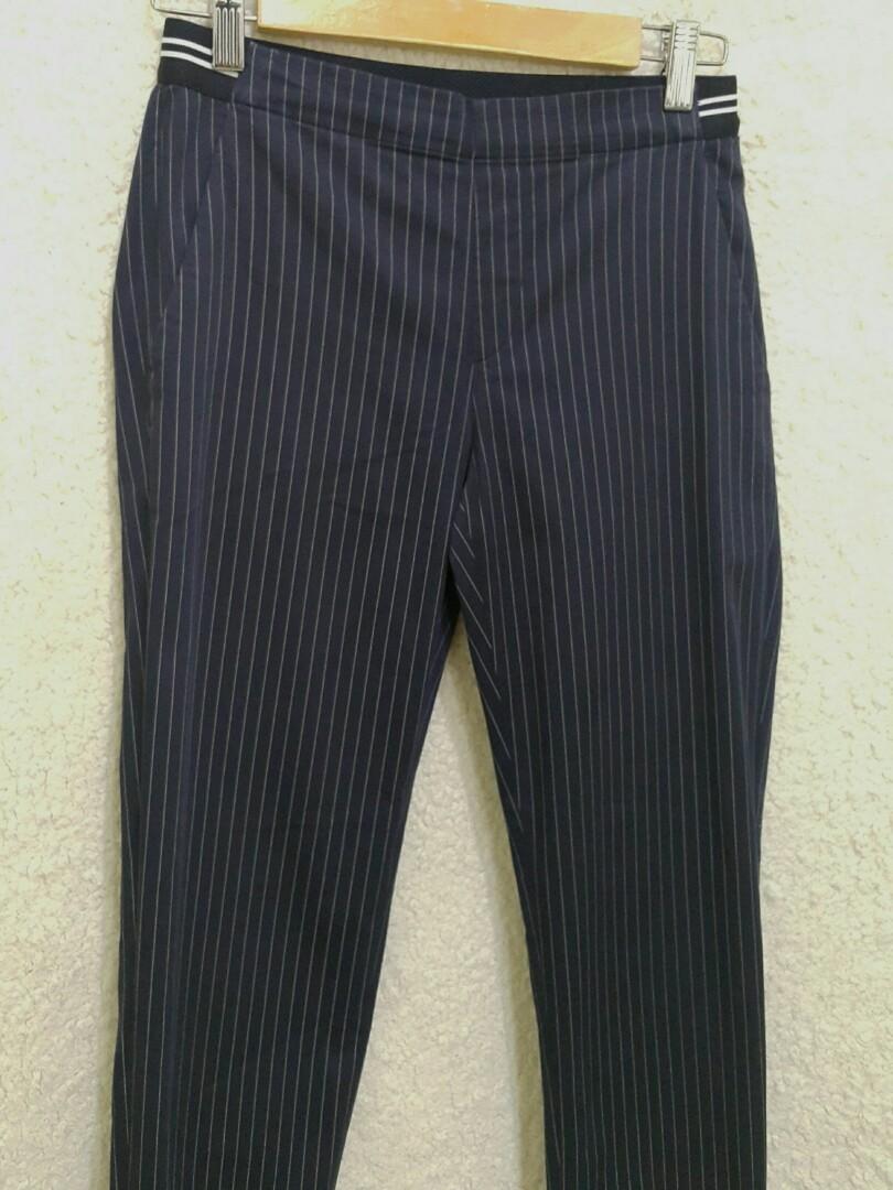 Uniqlo Navy Blue Pinstripe Trousers Women s Fashion Bottoms