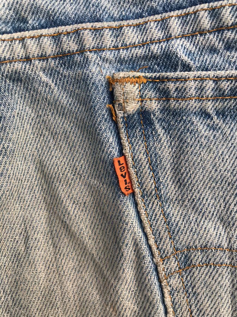 Vintage 70 s Made in USA Levi s 350 Jeans Orange Tab Bootcut Ripped W30 Authentic