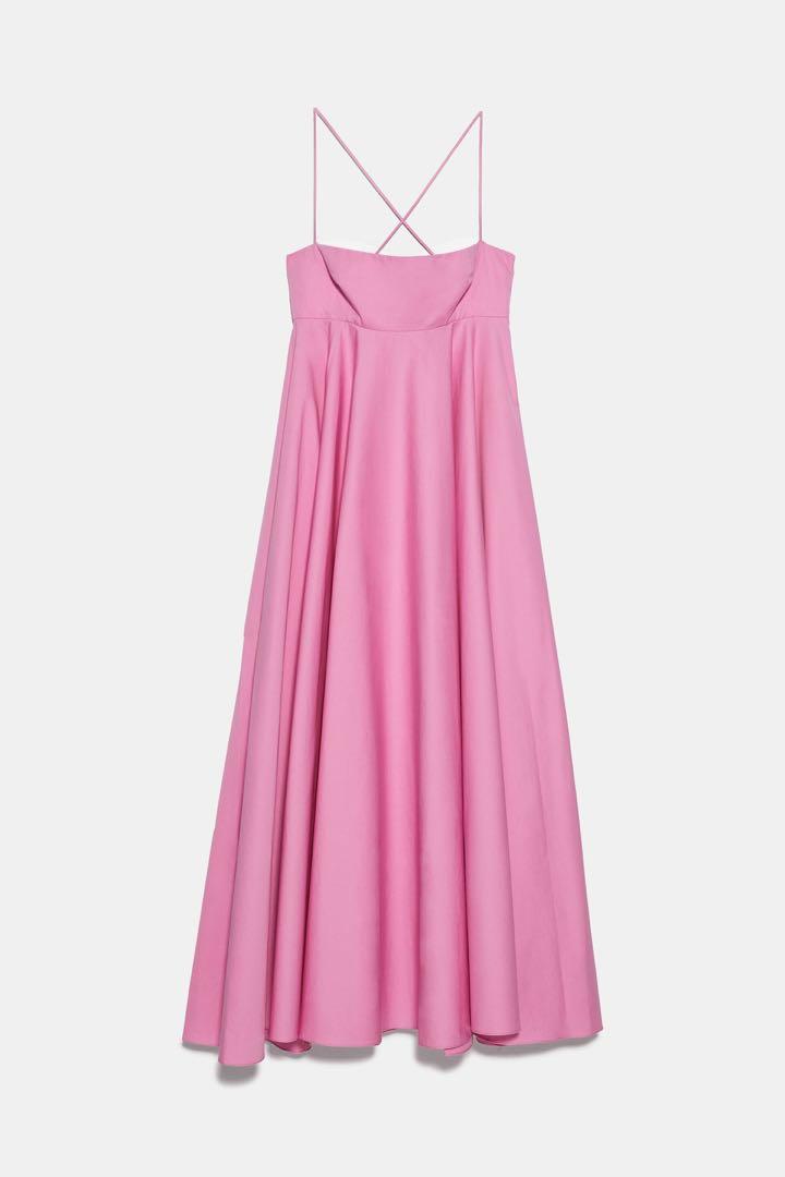 zara pink poplin midi dress