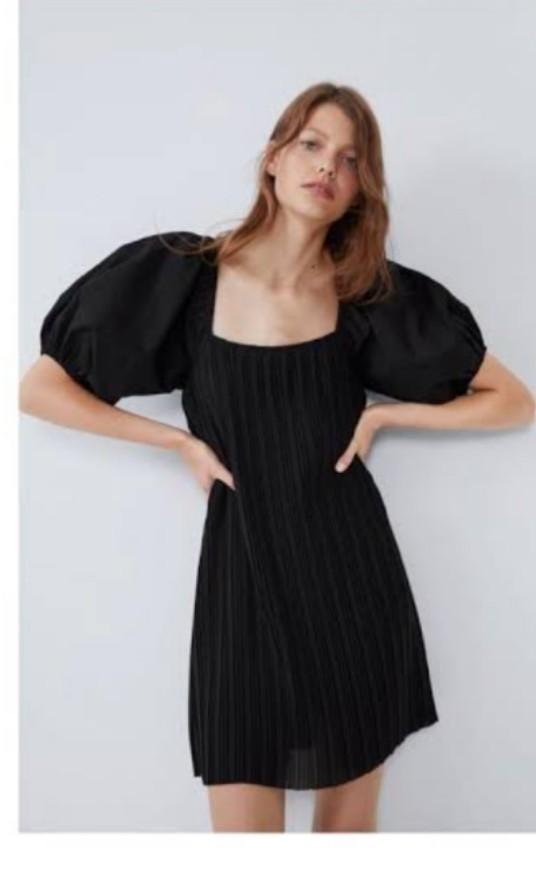 Zara puff sleeves pleated dress, Women ...