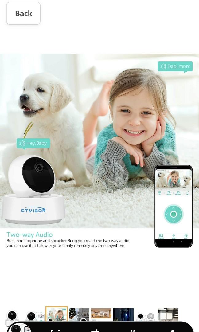 2927 CTVISON 1080P Baby Monitor with Camera HD WiFi IP Indoor Pet Puppy Dog Cameras Wireless Home Baby Alarm Webcam Security P2P Night Vision Two Way