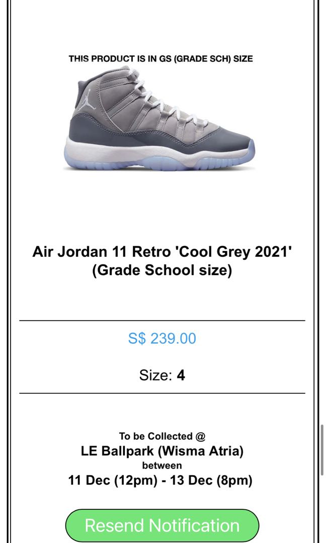 Cool grey 11 size 7 on sale