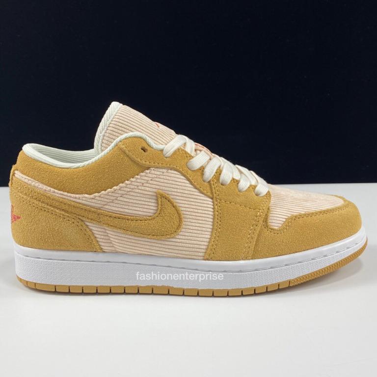 Air Jordan 1 Low SE Twine Orange Quartz Corduroy, Men's Fashion