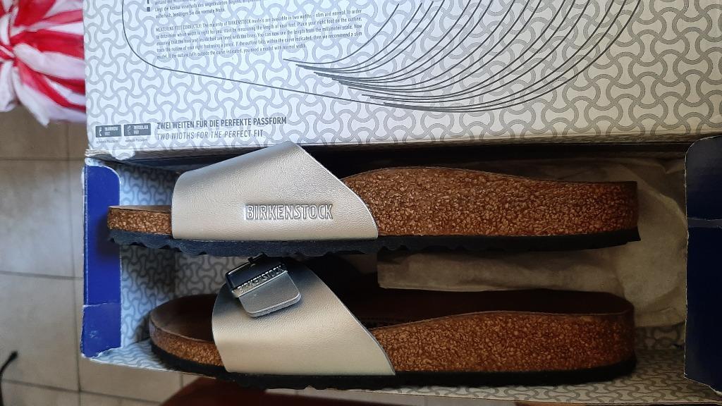 Authentic Birkenstock Madrid Silver (Category: Flats & Sandals) located in Malabon City. Submitted by eebt1113 (Listing ID 1130082149, Image 3). Description: - Authentic Birkenstock Sandals (Madrid) - Silver leather strap - It comes with a box - No flaws at all - Stocked in my closet only RFS: Wrong size, price still negotiable.