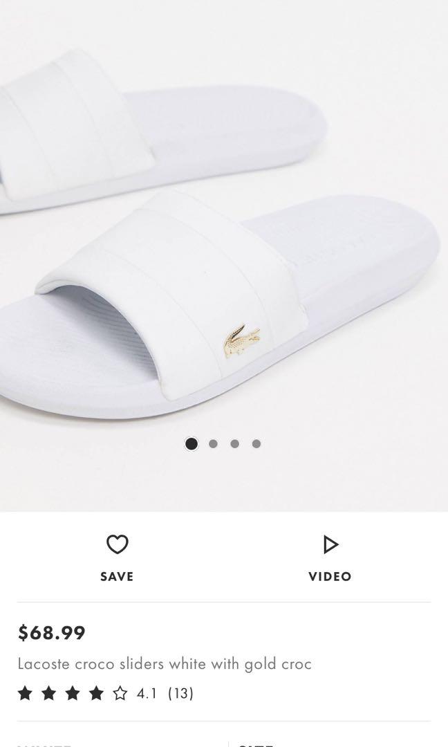 White and gold lacoste slides shop
