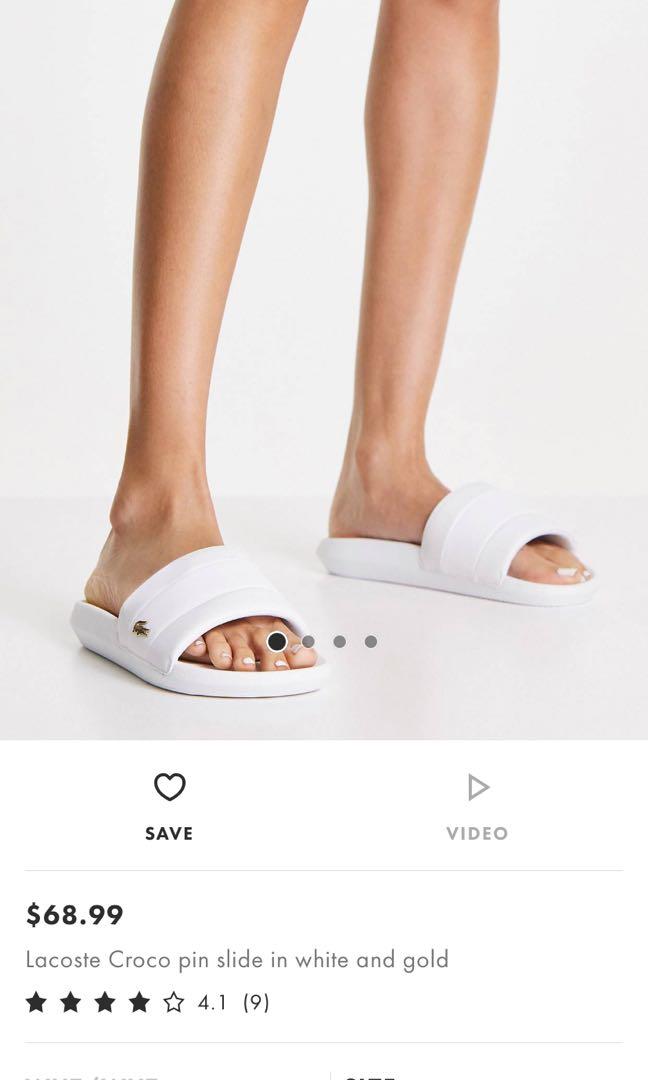 Authentic Lacoste White Sliders