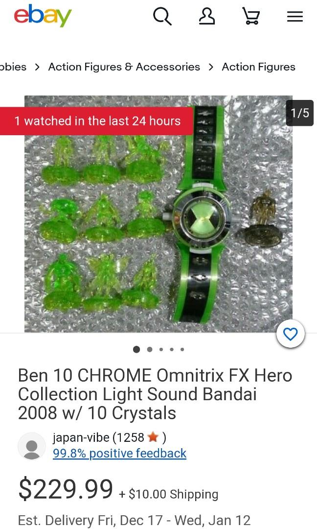 Ben 10 Ultimate Omnitrix FX Watch Bandai 2008 w/ 3 Crystals Aliens Light  Sounds