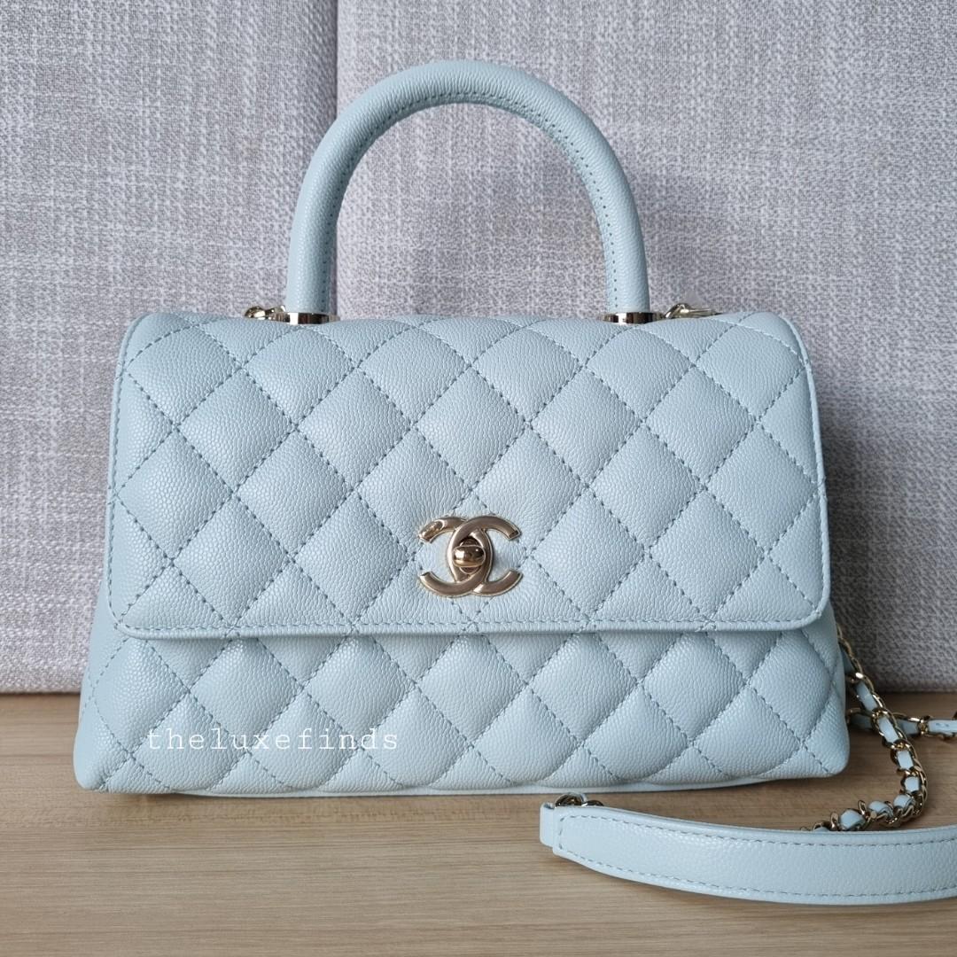 ??Chanel 21K Small Coco Handle (Light Blue, Leather Lined, 24cm)  (Non-nego), Luxury, Bags & Wallets on Carousell