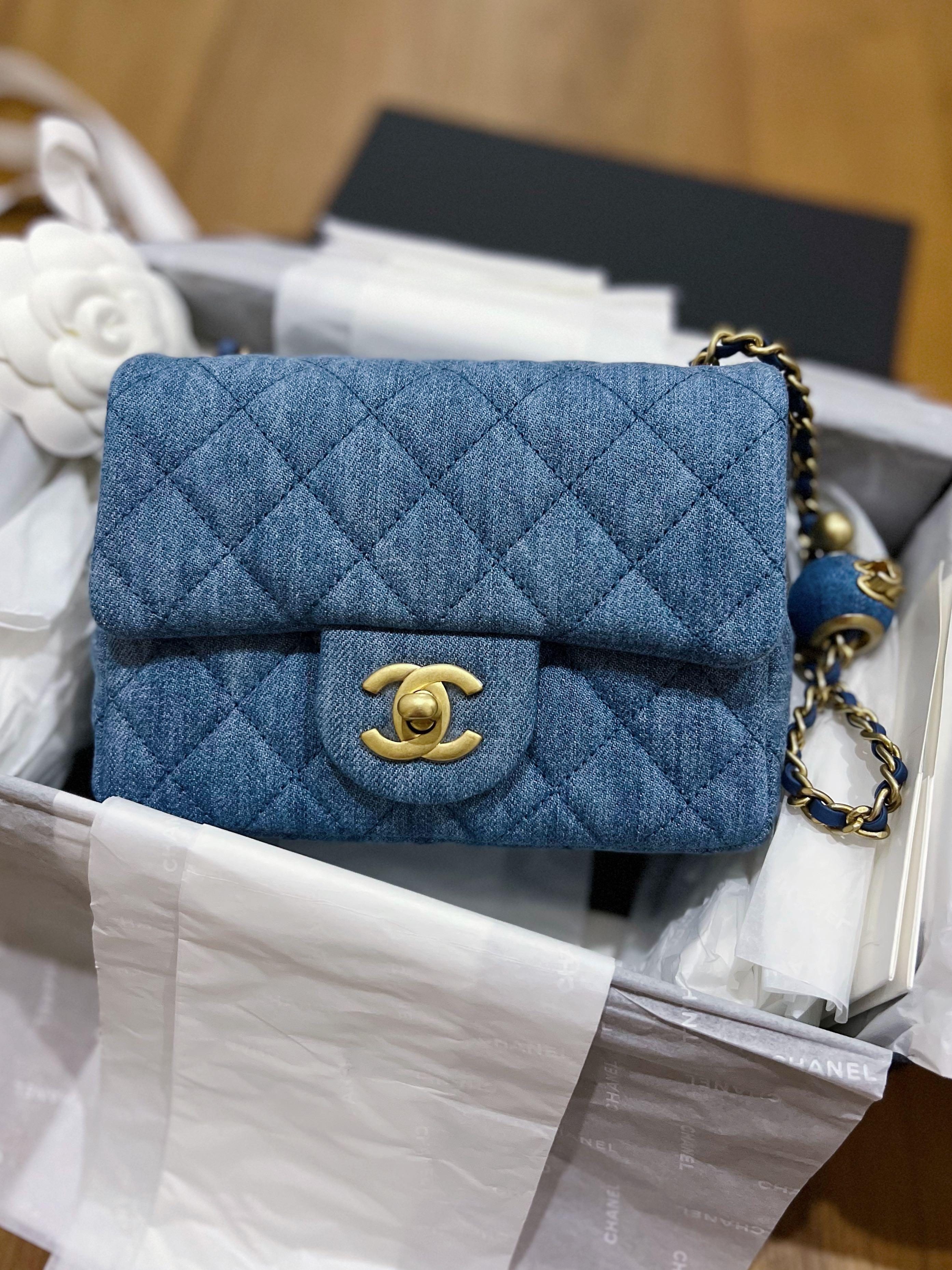 Chanel 22C Denim Mini Square Flap, Luxury, Bags & Wallets on Carousell