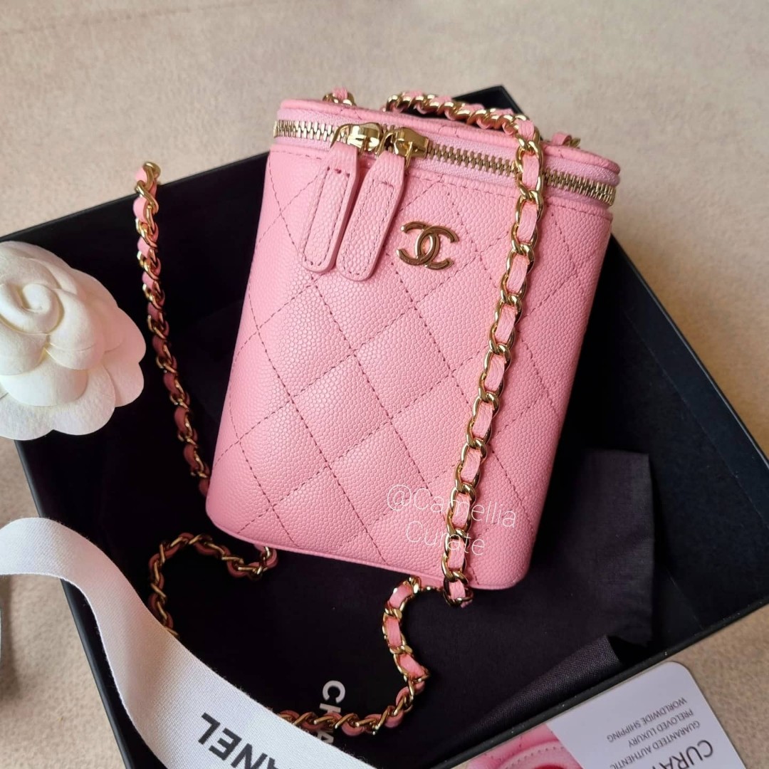 Chanel 22c Pink Tall Vanity Case Caviar Light Gold, Women's Fashion ...