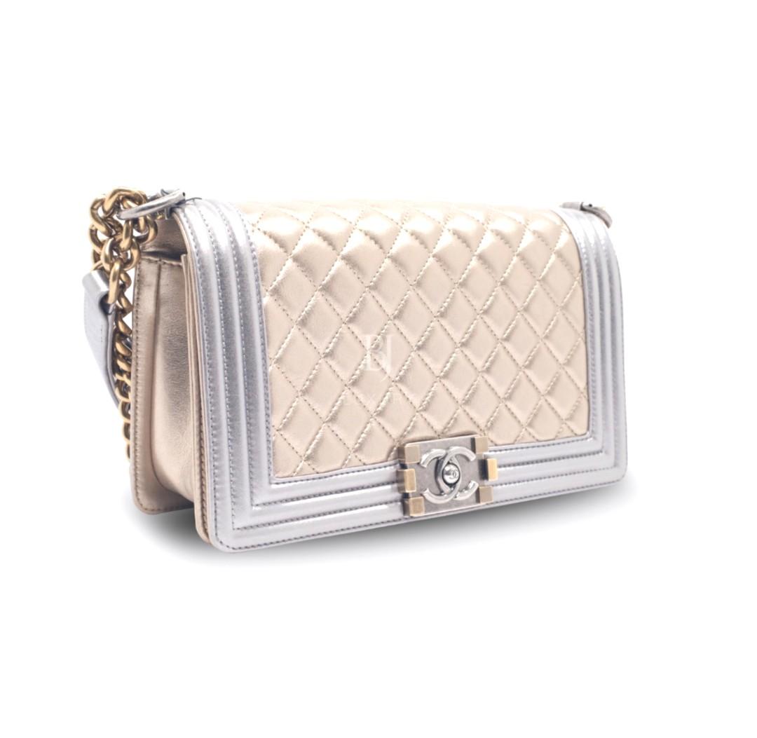 Chanel Boy Chanel Medium Gold Lambskin, Luxury, Bags & Wallets on Carousell