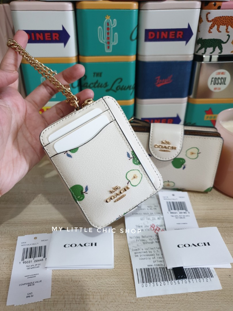 Coach zip card case with apple print, Women's Fashion, Bags u0026 Wallets,  Wallets u0026 Card holders on Carousell