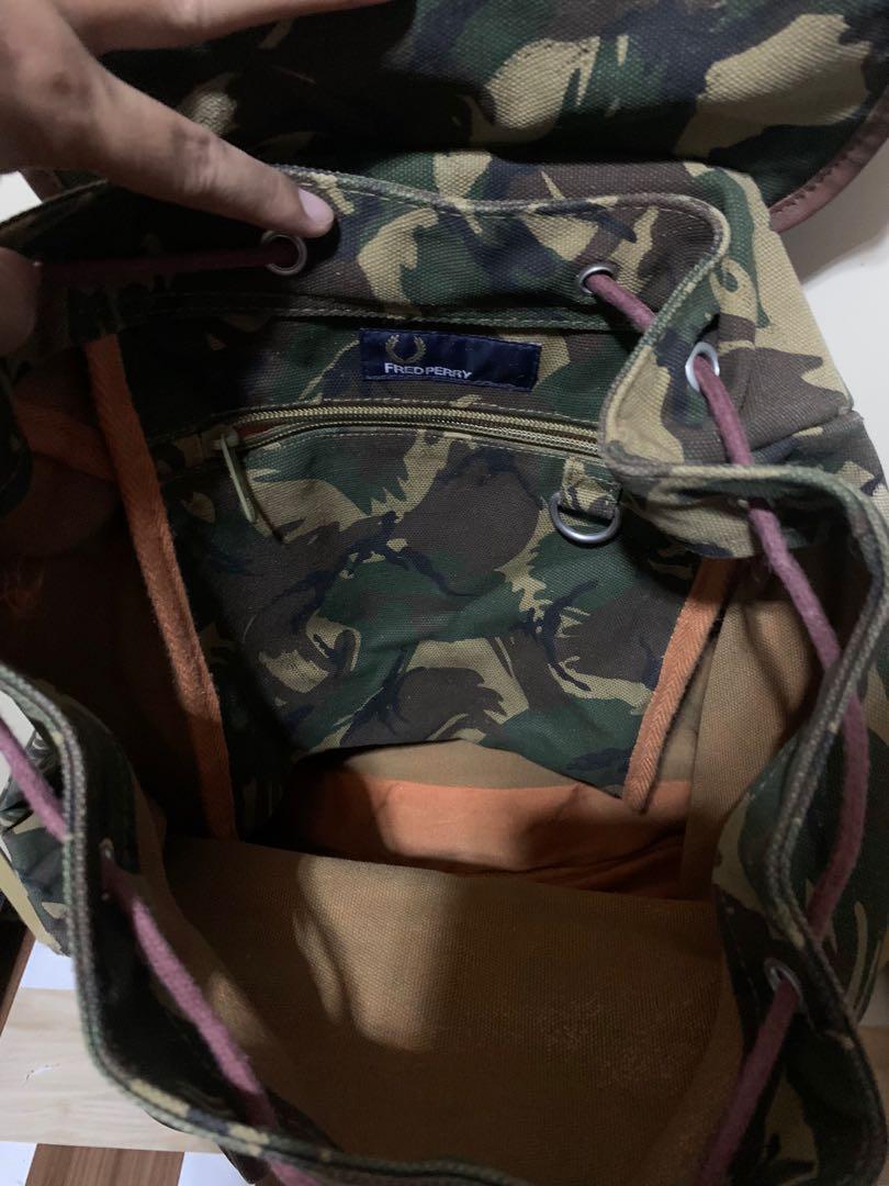 Fred Perry Green Camou Rucksack Bag (Category: Backpacks) located in Quezon City. Submitted by jgm-bgc (Listing ID 1130215019, Image 3). Description: Fred Perry Green Camou Rucksack Bag Very good condition From USA No issue RFS : Need Funds.