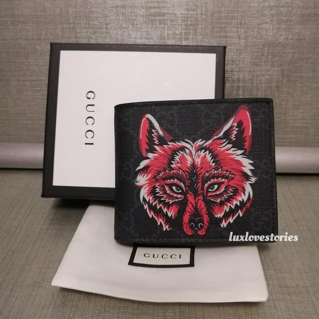 Gucci GG Supreme Wolf Print Wallet, Men's Fashion, Watches 