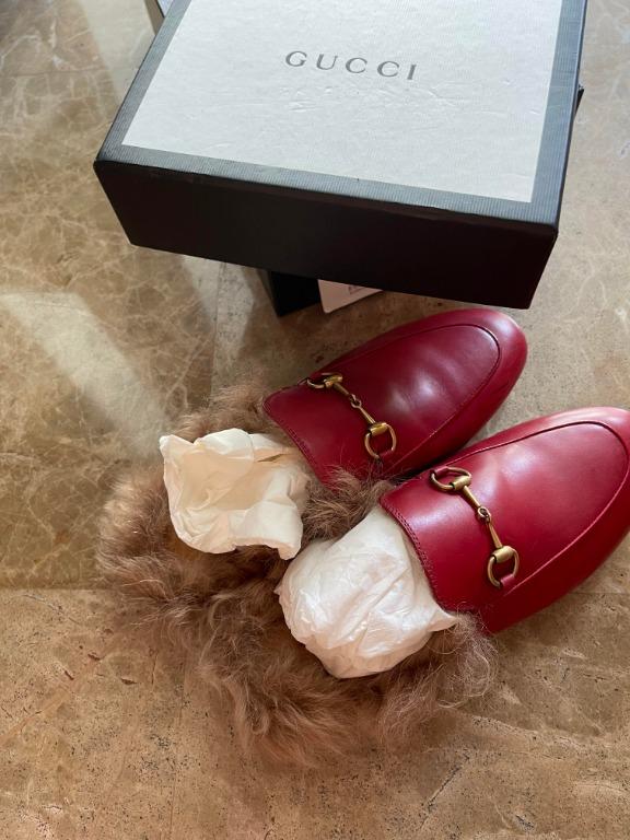 Red loafers clearance with fur