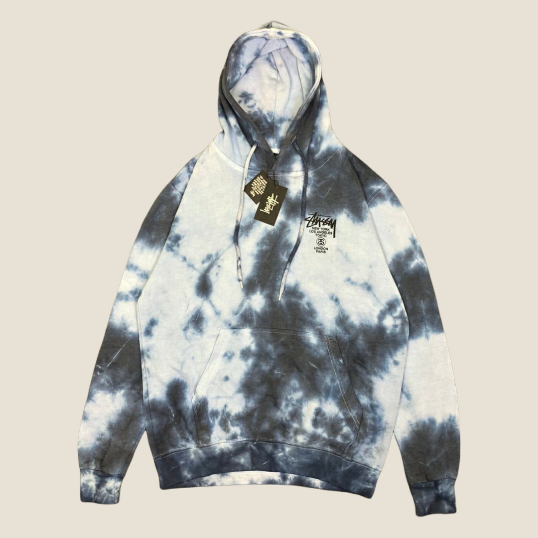 JAKET SWEATER HOODIE STUSSY WORLD WIDE TOUR TIE DYE BIRU AUTHENTIC PREMIUM BARANG BARU HARGA NETT Fesyen Wanita Pakaian Wanita Atasan di Carousell
