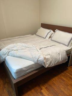 WHOLE SET ikea malm king size wooden bed frame and mattress
