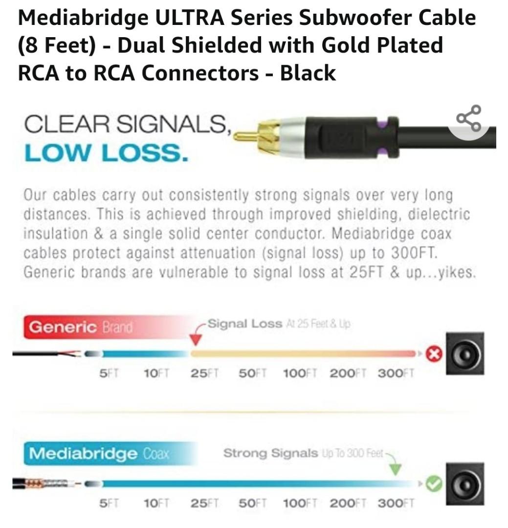 Subwoofer cable LFE (Mediabridge) 8ft, Audio, Other Audio Equipment on