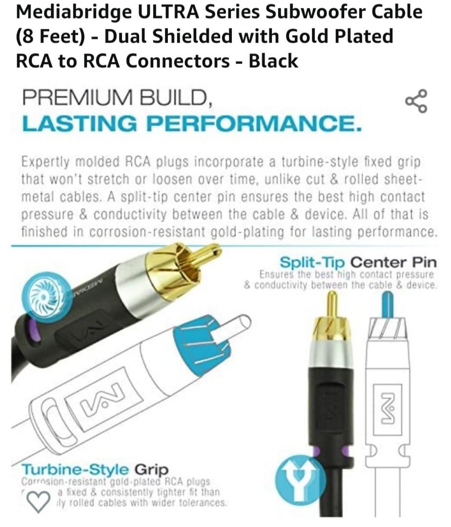 Subwoofer cable LFE (Mediabridge) 8ft, Audio, Other Audio Equipment on