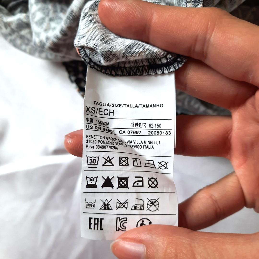 United Colors of Benetton Boho style black white pattern long sleeve dress  casual tangan panjang (new/no tag)