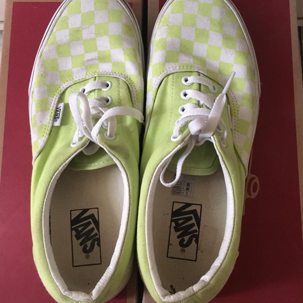 Lime green checkerboard vans best sale