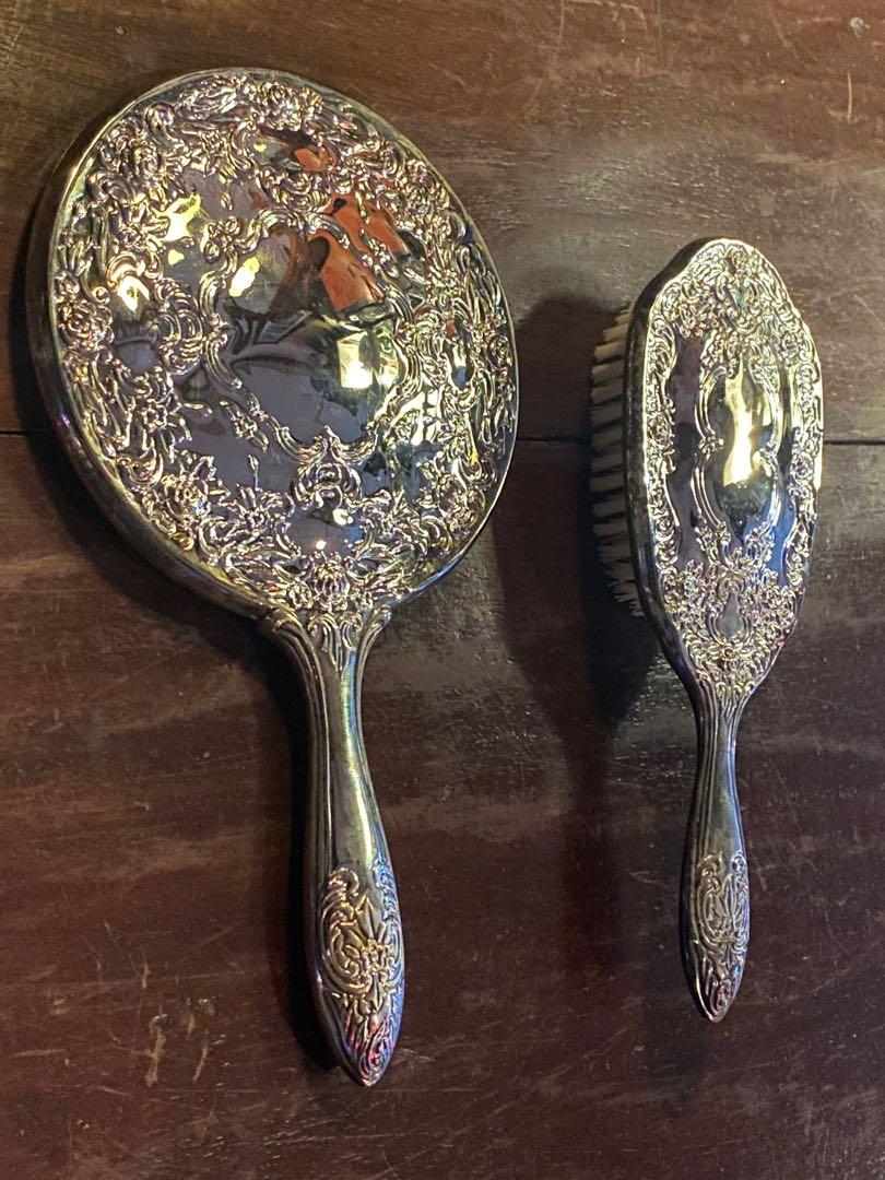 Vintage Silver Plate Vanity Set Comb Brush & Mirror., Furniture & Home