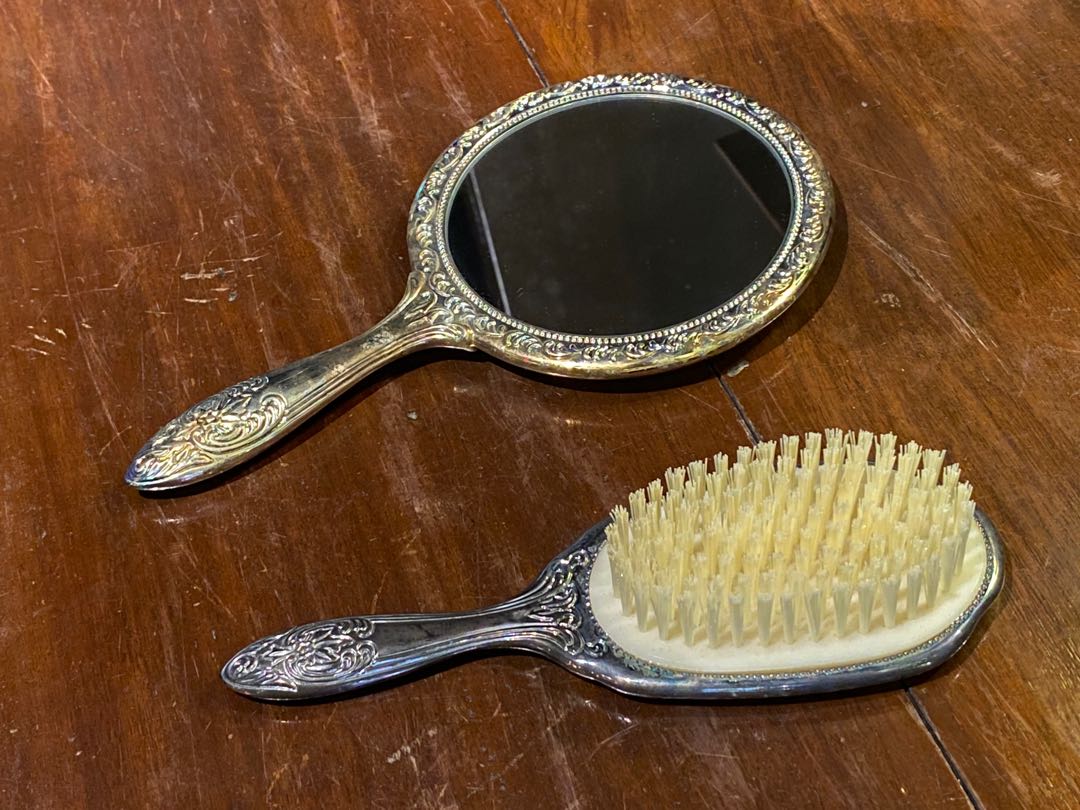 Vintage Silver Plate Vanity Set Comb Brush & Mirror., Furniture & Home