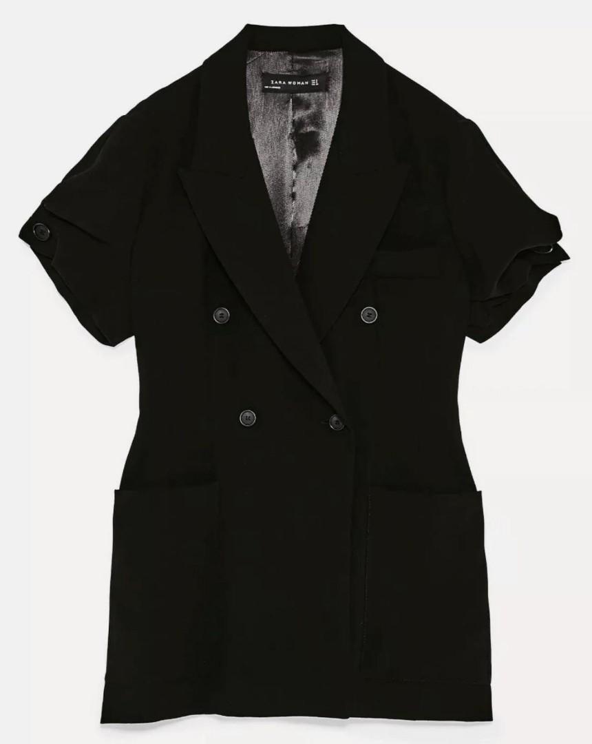 Zara Black Blazer Short Sleeve, Fesyen 