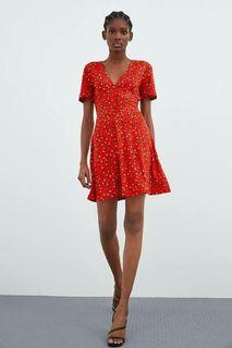 Zara Red Orange Floral Dress