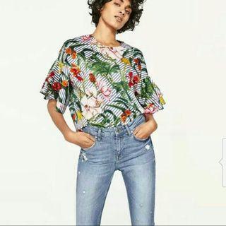 Zara Stripes x Floral Tropical Top